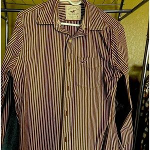 HOLLISTER MENS SMALL SHIRT BROWN STRIPED